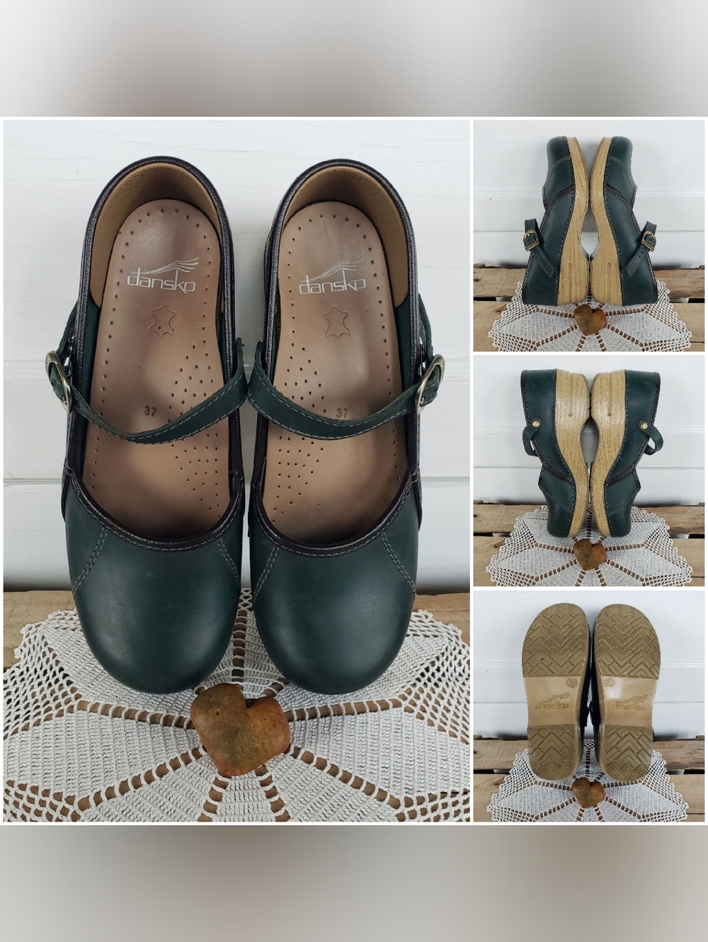 Emerald Green Dansko Pro Clog Marcelle MaryJane Straps Buckle Boho Cottage Gypsy - Picture 8 of 12